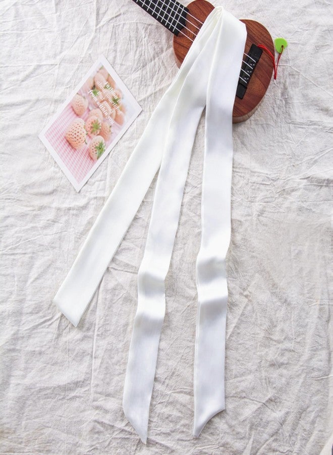 Bwerfuet Stylish Solid Color Ribbon Scarf Soft Long Skinny Satin Belt Neck Scarf for Women (White) - Image 2
